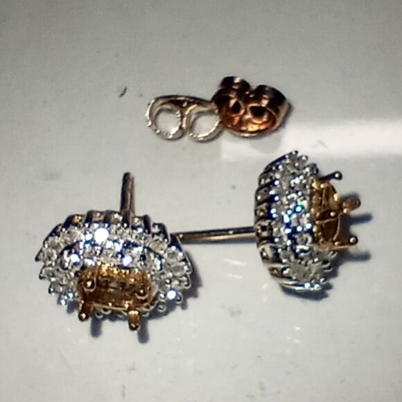 10Kt Yellow Gold 1/3-Carat Diamond “Halo” Semi-Mount Earrings - Picture 3 of 3